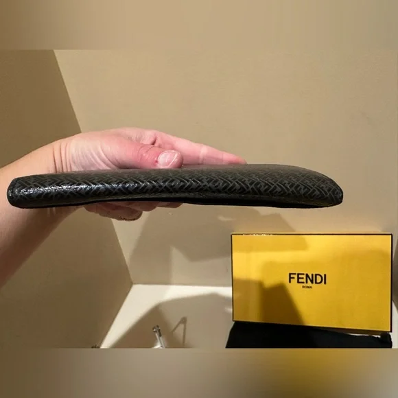 Fendi Vitello Grace Micro Zucca Pattern Men’s Long Wallet W/box & dustbag
